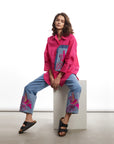FLORAL EMBROIDERED TURN-UP JEANS