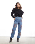 AVANTIKA HUNDAL IN OUR FLORAL EMBROIDERED STRAIGHT-LEG JEANS