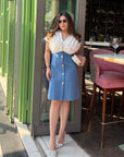 MEGHNA PAHWA IN OUR RUCHED DENIM DRESS