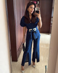 NRITI SHAH IN OUR STARLIGHT PEPLUM DENIM TOP
