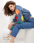 SEQUIN EMBROIDERED DENIM BOMBER