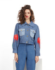 SEQUIN EMBROIDERED DENIM BOMBER