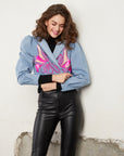 FLORAL EMBROIDERED CROPPED DENIM BLAZER