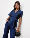DENIM DAZZLER WRAP TOP