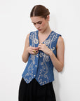 DENIM PAISLEY VEST