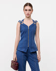 SKYLINE ZIPPER DENIM TOP