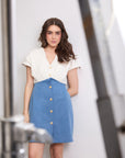 RUCHED DENIM DRESS