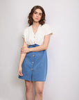RUCHED DENIM DRESS