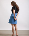 RUCHED DENIM DRESS