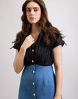 RUCHED DENIM DRESS
