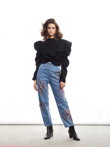 FLORAL EMBROIDERED STRAIGHT-LEG JEANS