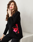 Black Floral Embroidered Blazer