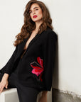 Black Floral Embroidered Blazer