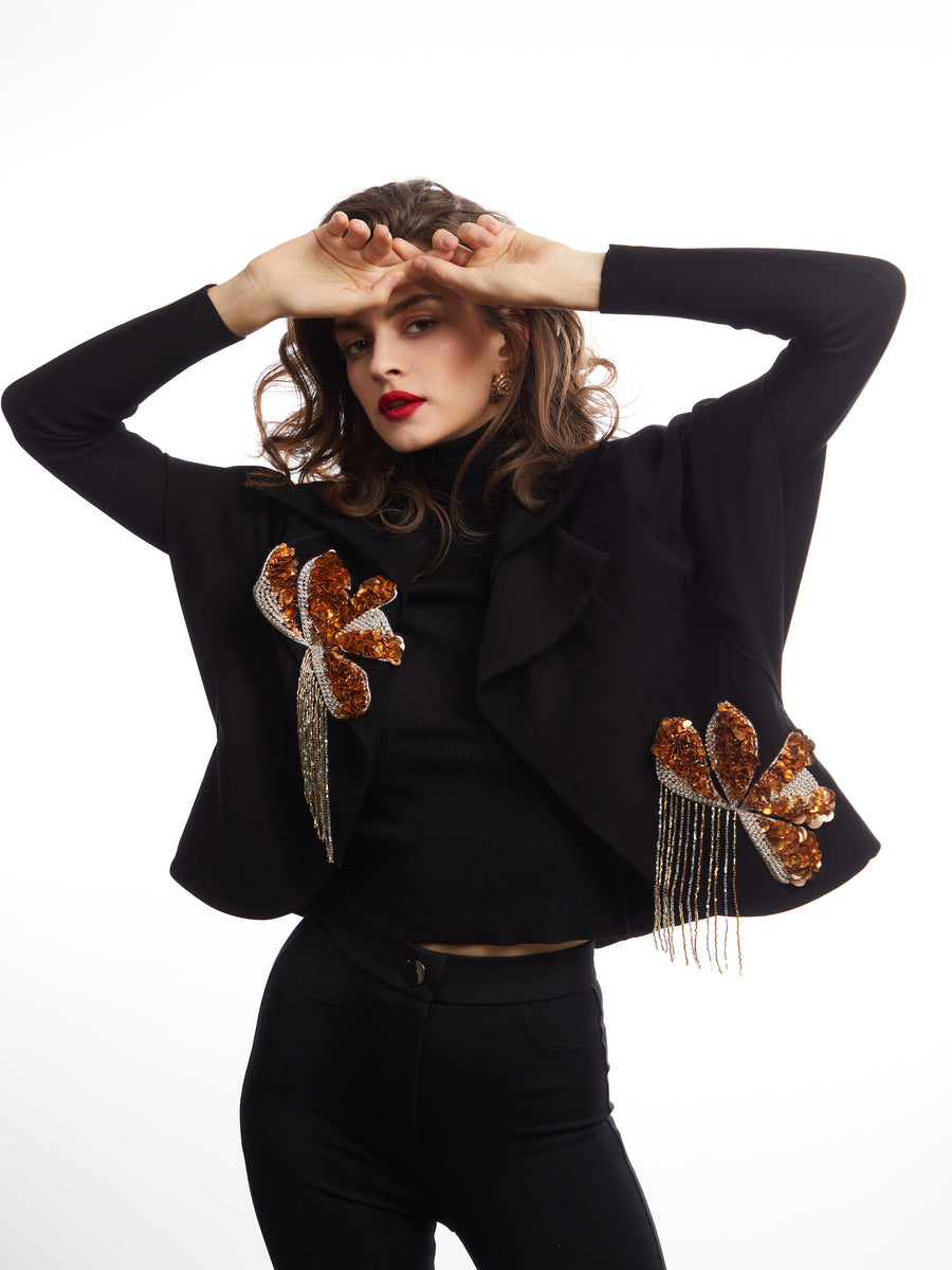 RHINESTONE EMBROIDERED CAPE