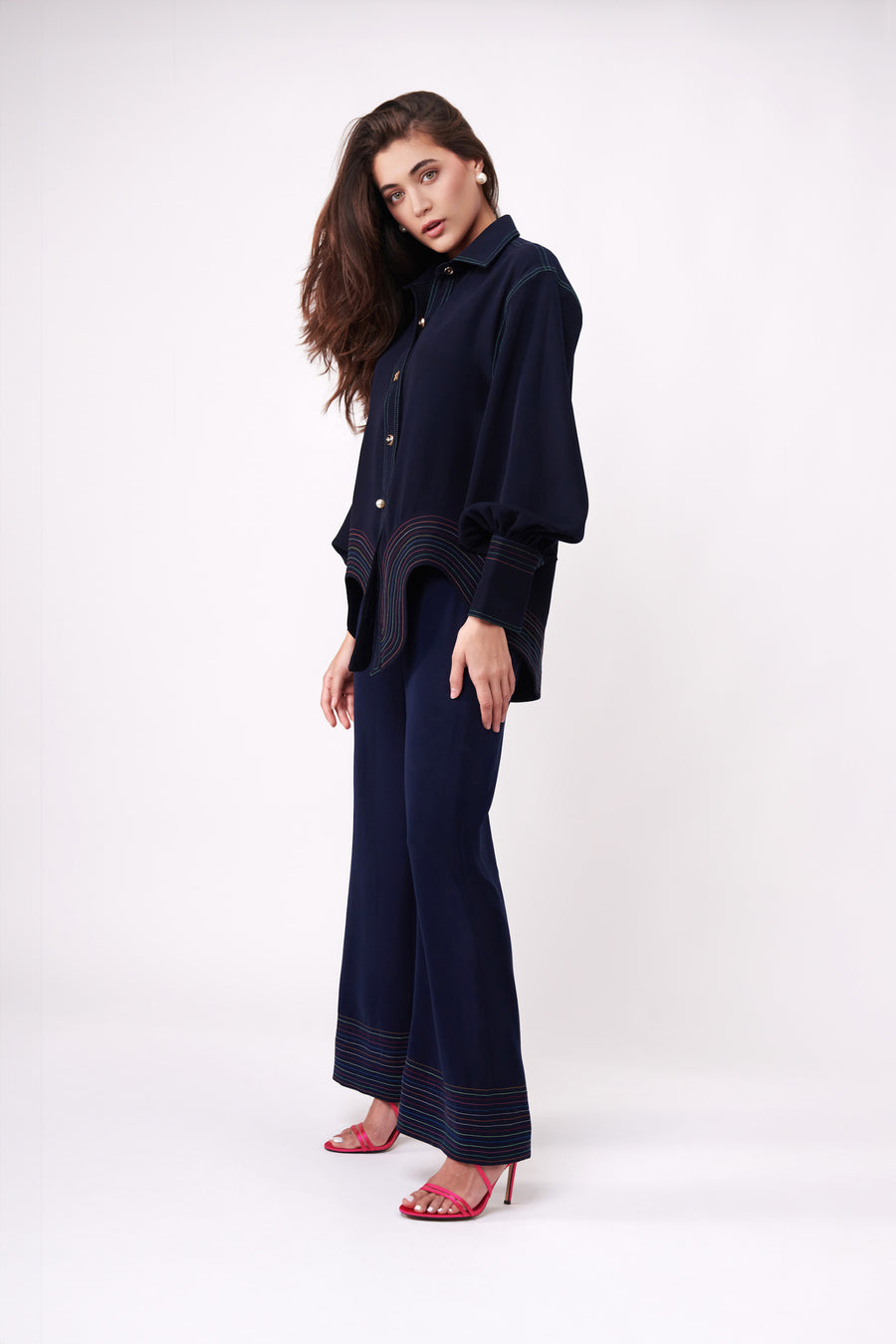 MEANDER LINES STRAIGHT-LEG TROUSERS