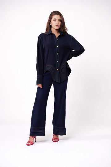 MEANDER LINES STRAIGHT-LEG TROUSERS