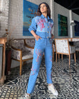 AVANTIKA HUNDAL IN OUR FLORAL EMBROIDERED STRAIGHT-LEG JEANS