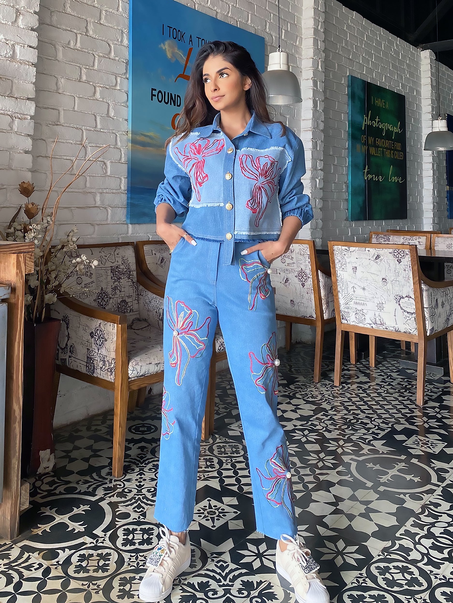 AVANTIKA HUNDAL IN OUR EMBROIDERED PATCH CROP JACKET