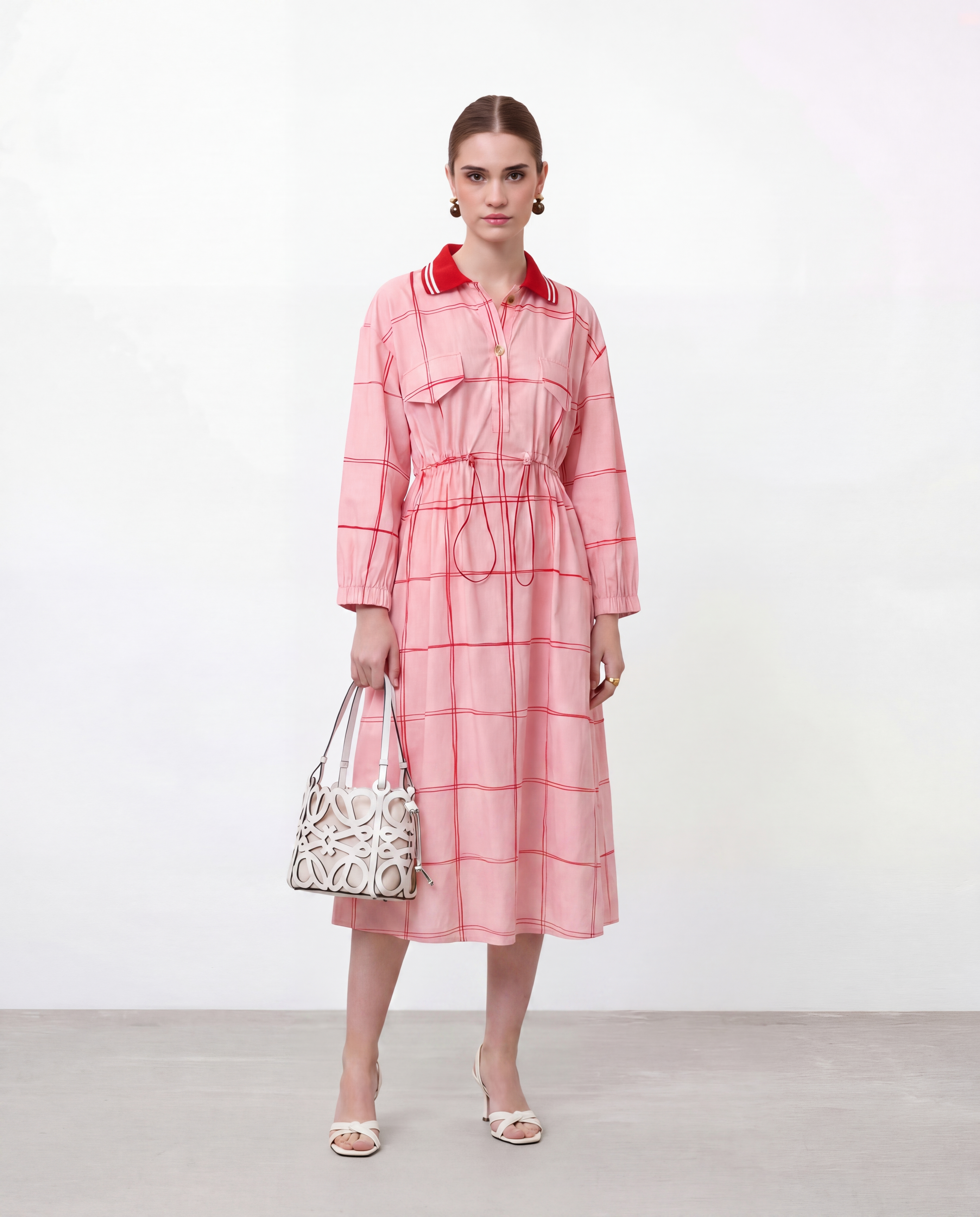 BLUSH-CHECK POLO DRESS