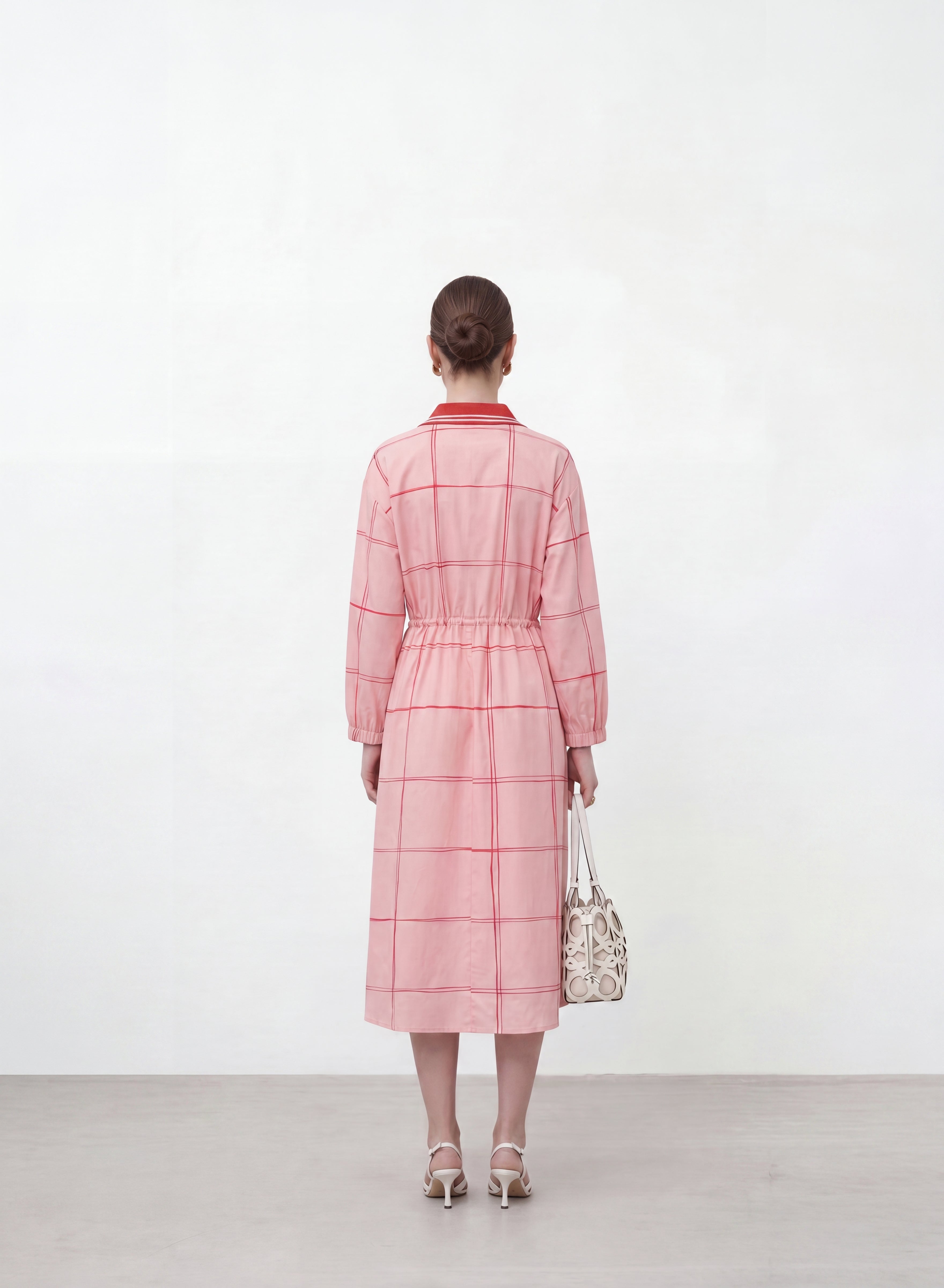 BLUSH-CHECK POLO DRESS