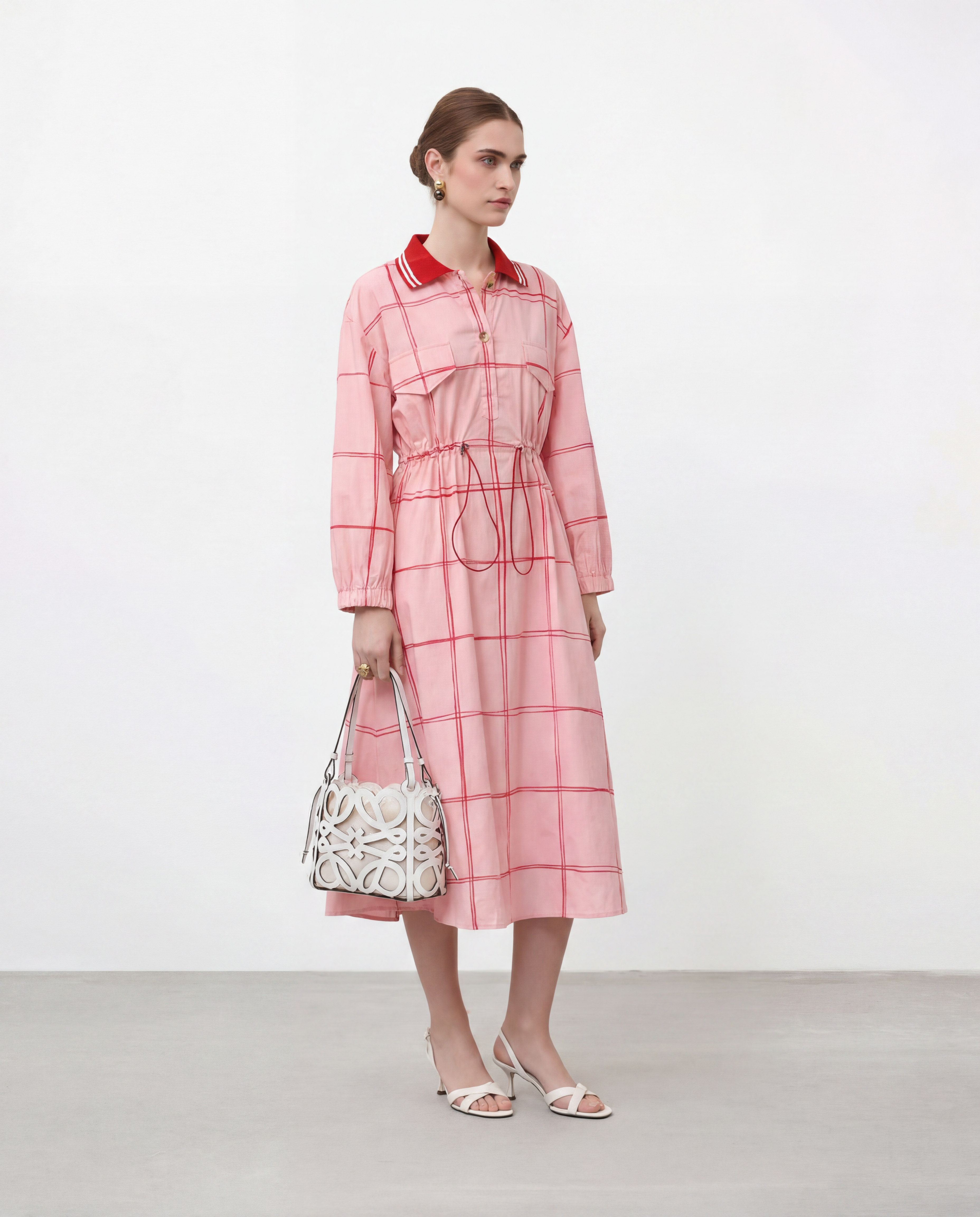 BLUSH-CHECK POLO DRESS