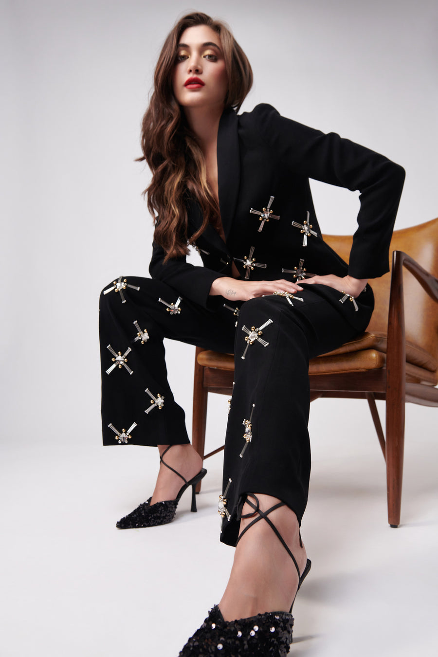 JEWELLED OPULENCE STRAIGHT-LEG TROUSERS