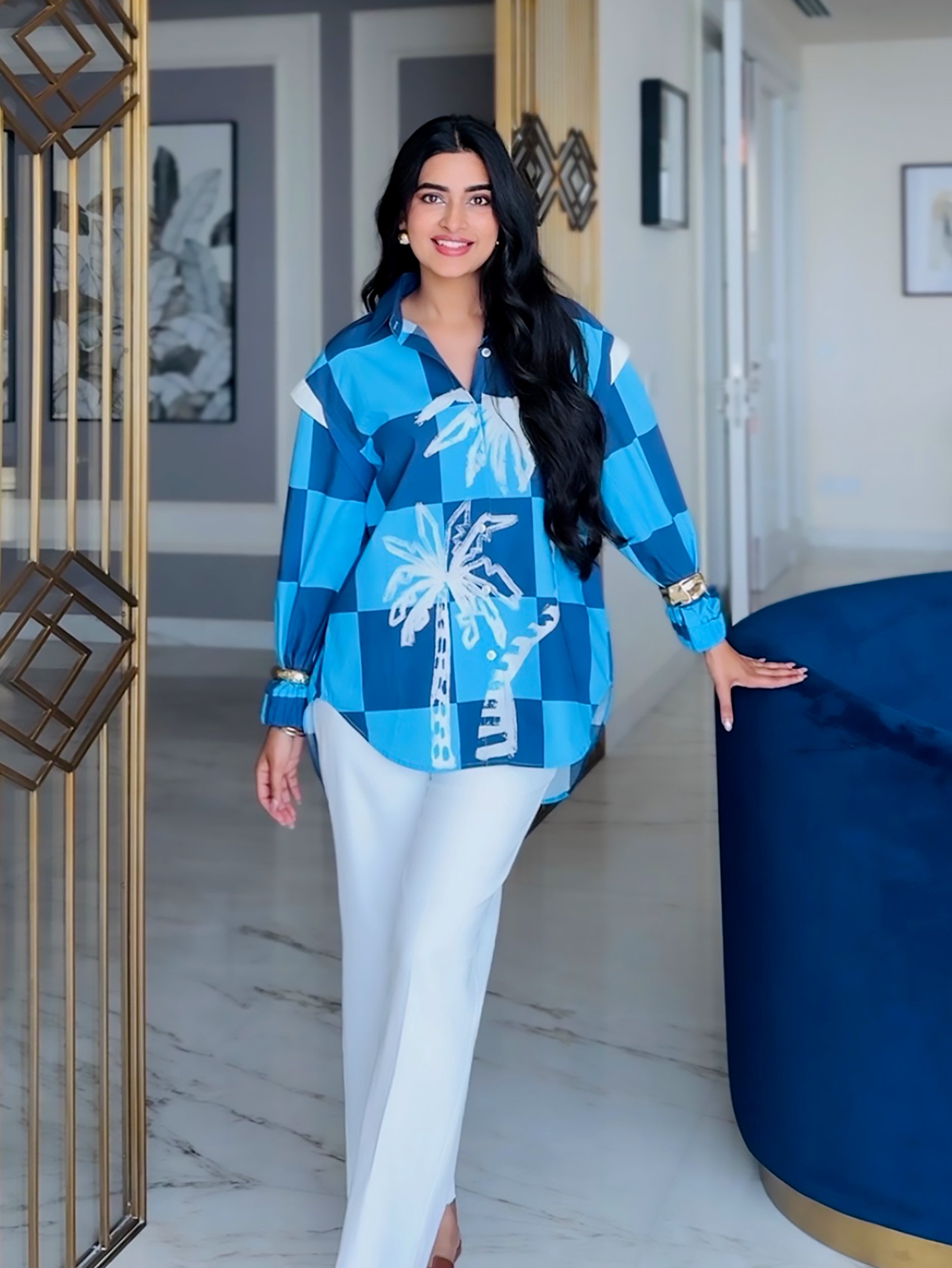 BHAVDEEP KAUR IN OUR CHECKBOARD PALM SHIRT