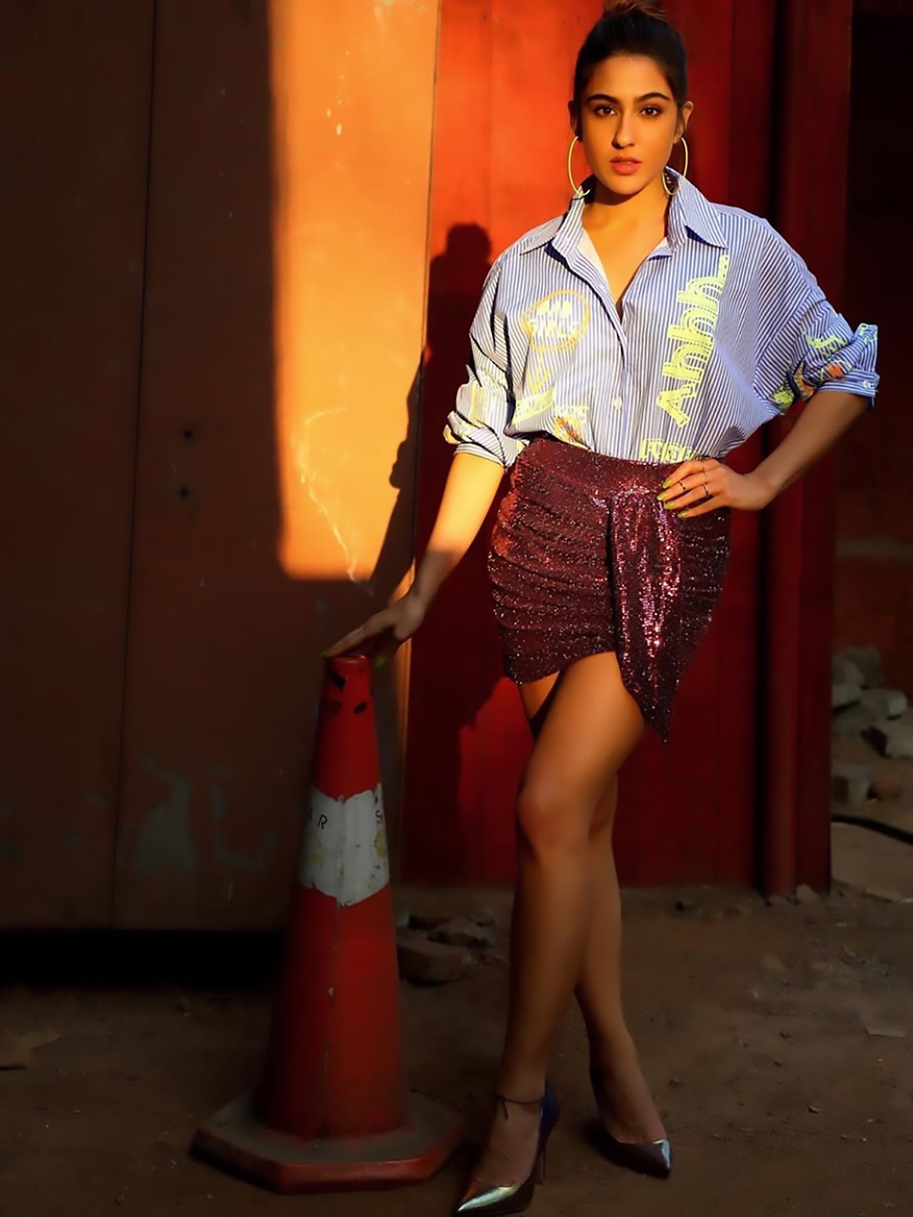 SARA ALI KHAN IN GRAFFITI STRIPE SHIRT