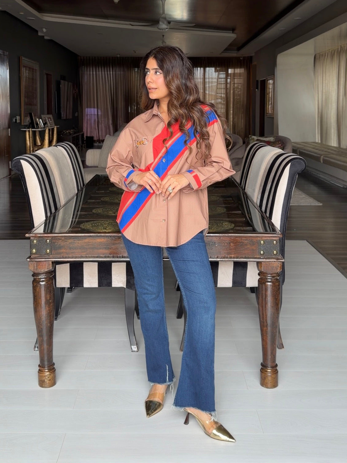 MEHAL KEJRIWAL IN OUR SADDLE STRIPE SHIRT