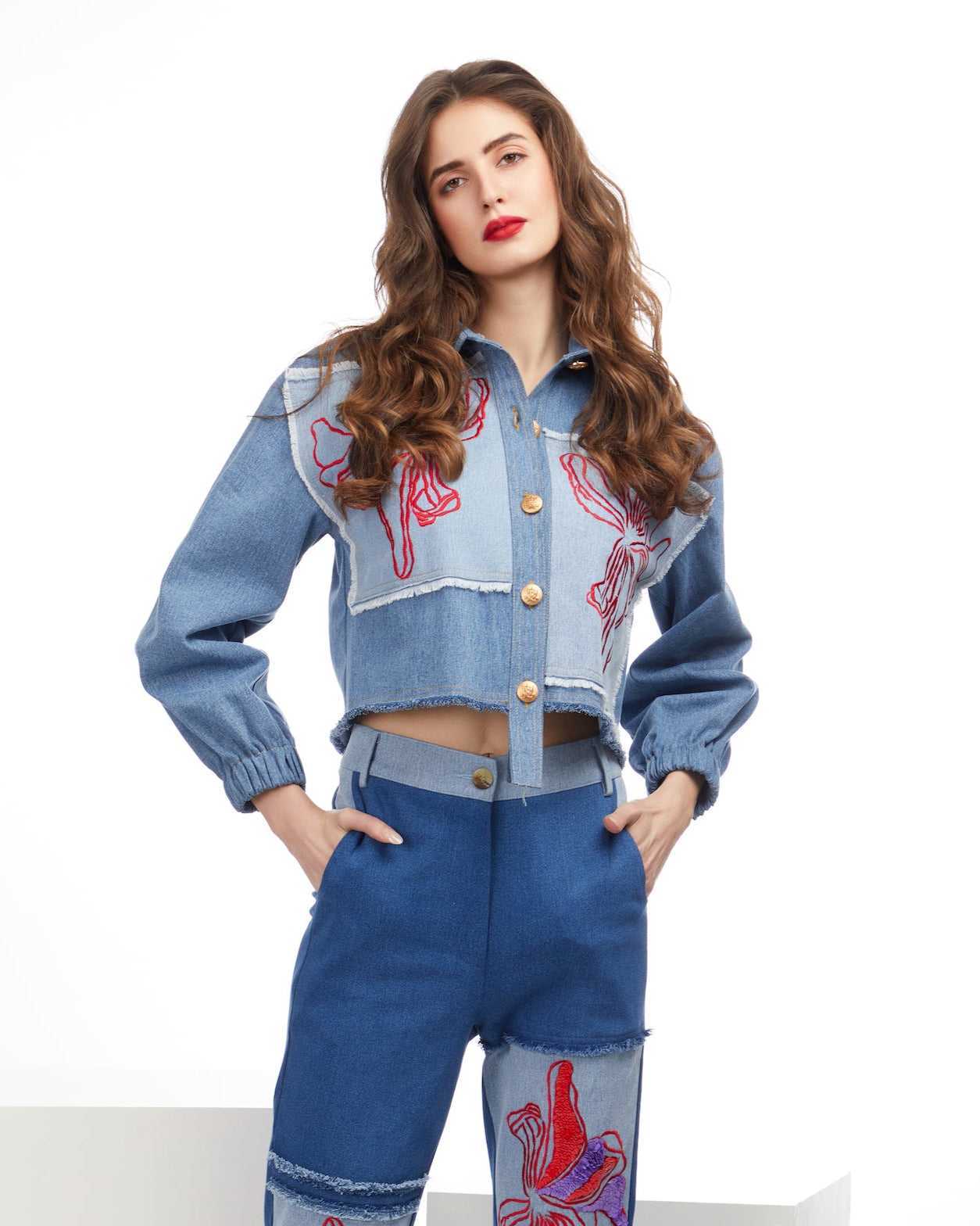 AVANTIKA HUNDAL IN OUR EMBROIDERED PATCH CROP JACKET