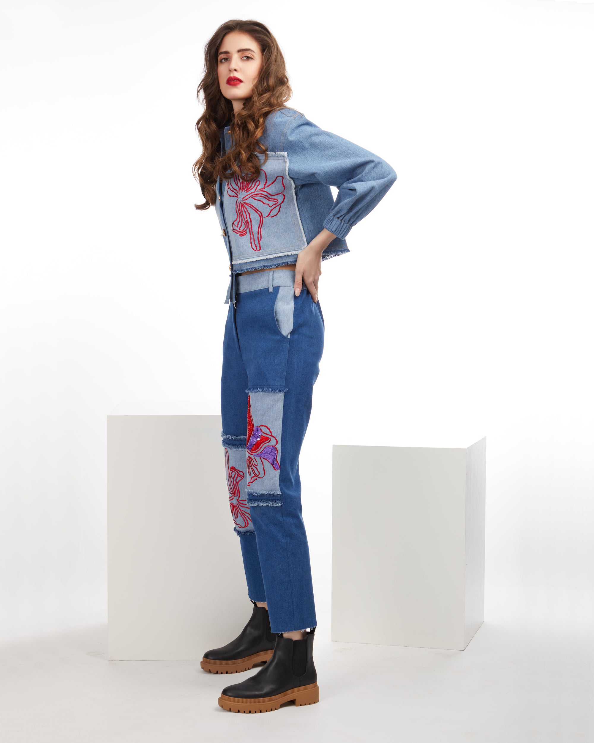 AVANTIKA HUNDAL IN OUR EMBROIDERED PATCH CROP JACKET