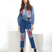 EMBROIDERED PATCH STRAIGHT-LEG JEANS