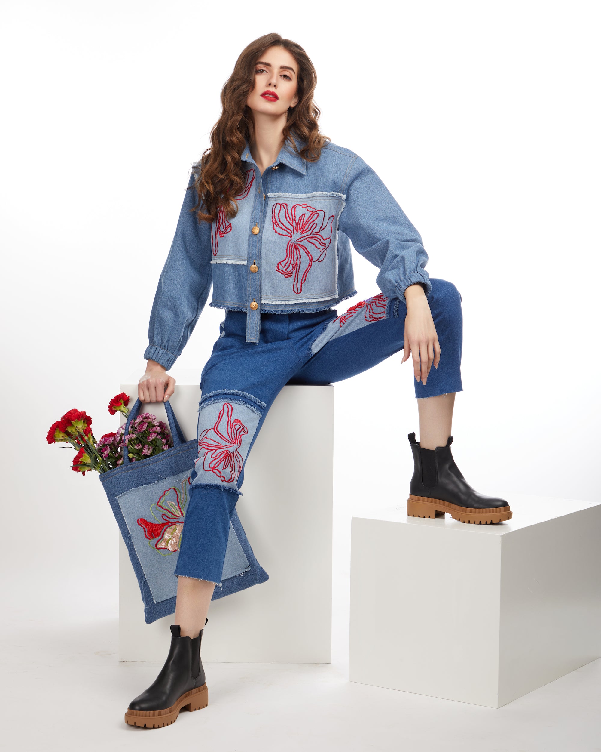 AVANTIKA HUNDAL IN OUR EMBROIDERED PATCH CROP JACKET