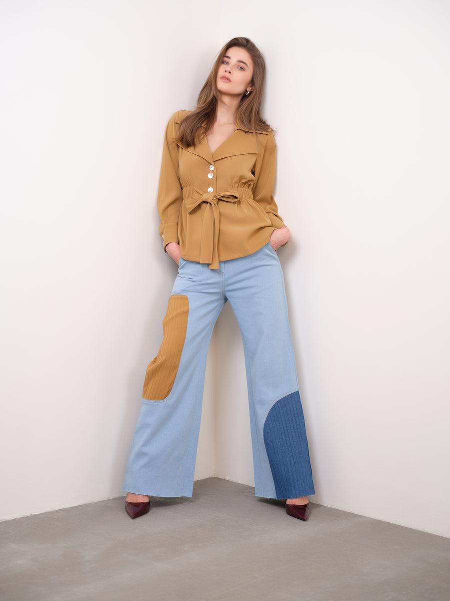 COLOUR BLOCK PLEATED JEANS