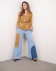 COLOUR BLOCK PLEATED JEANS