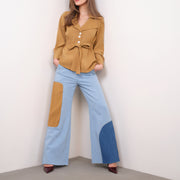 COLOUR BLOCK PLEATED JEANS