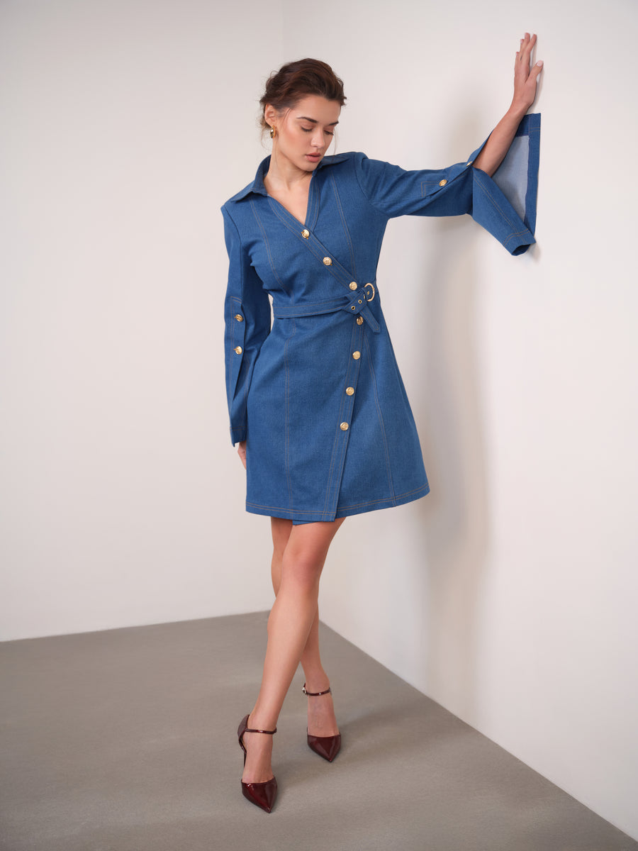 ASYMMETRIC DENIM DRESS