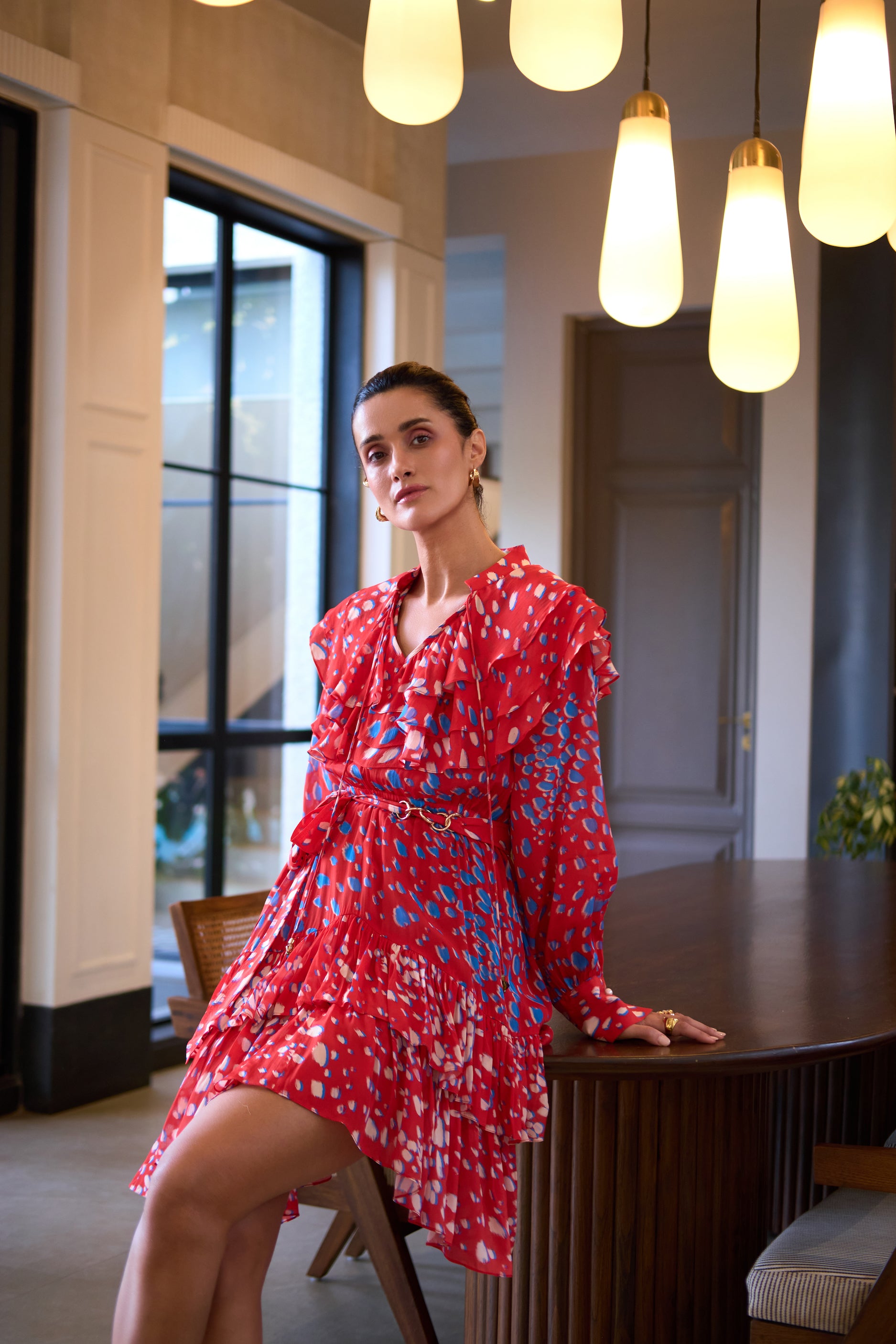 RUFFLED ROUGE DRESS