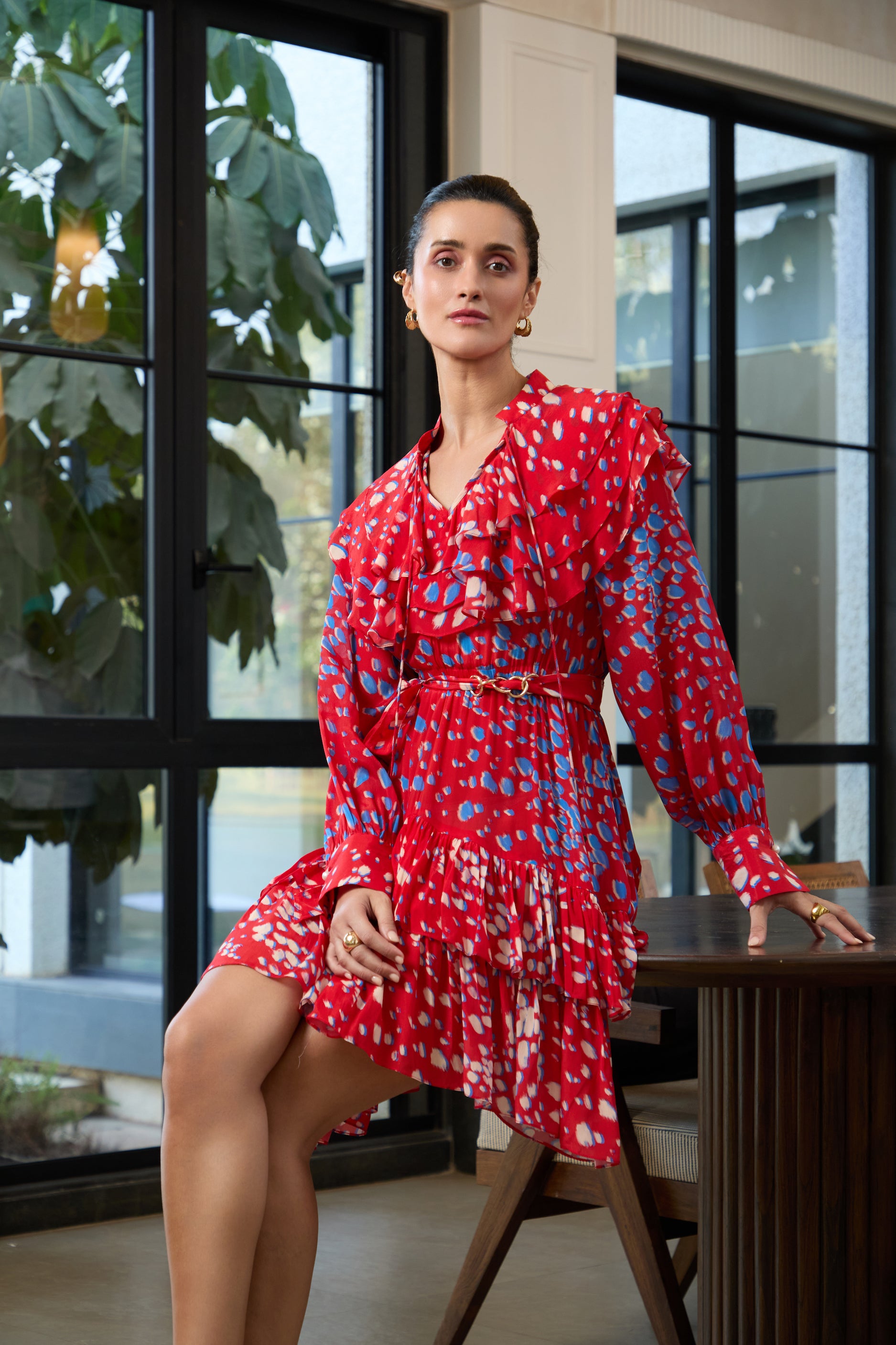 RUFFLED ROUGE DRESS