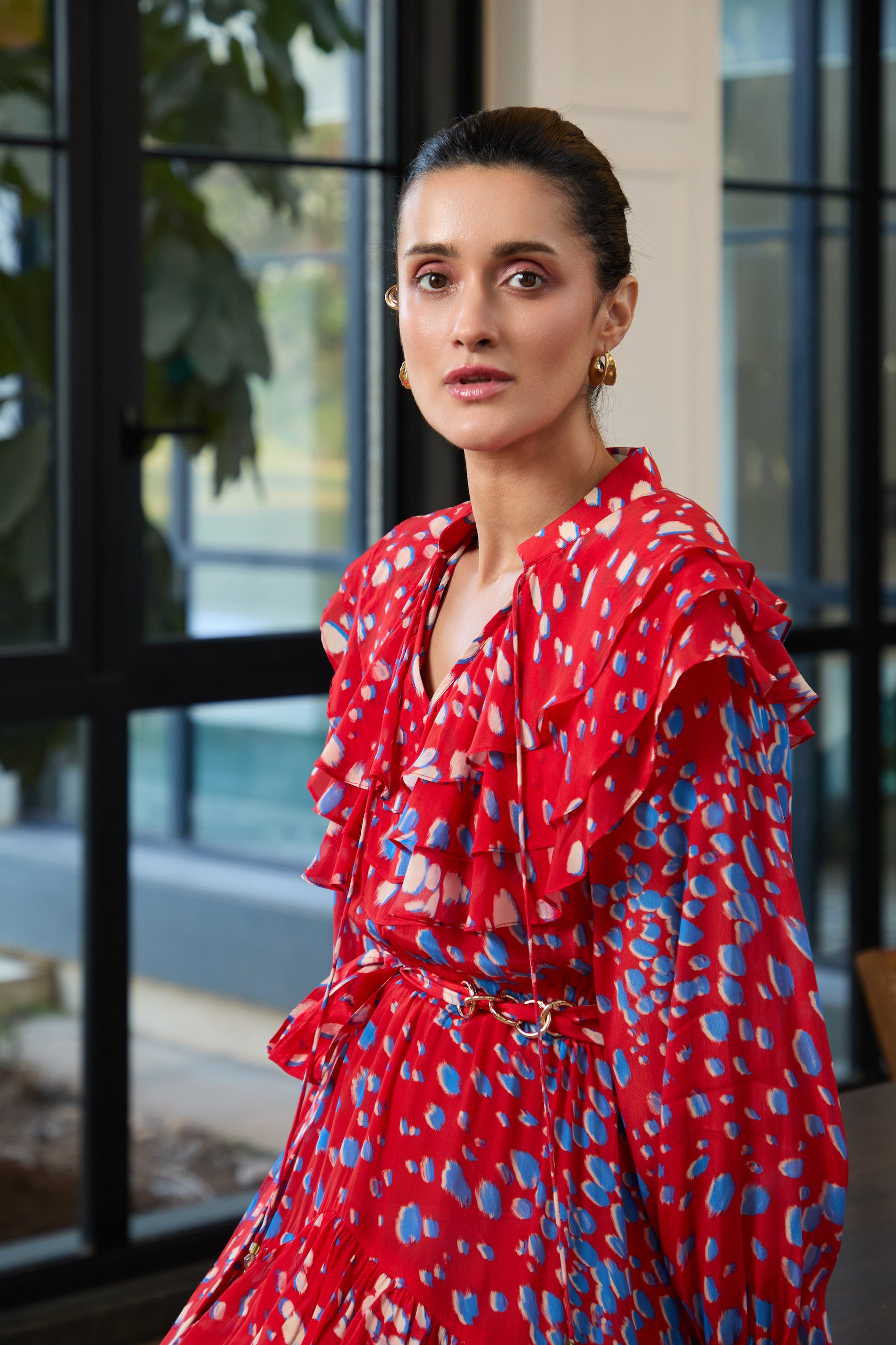 RUFFLED ROUGE DRESS
