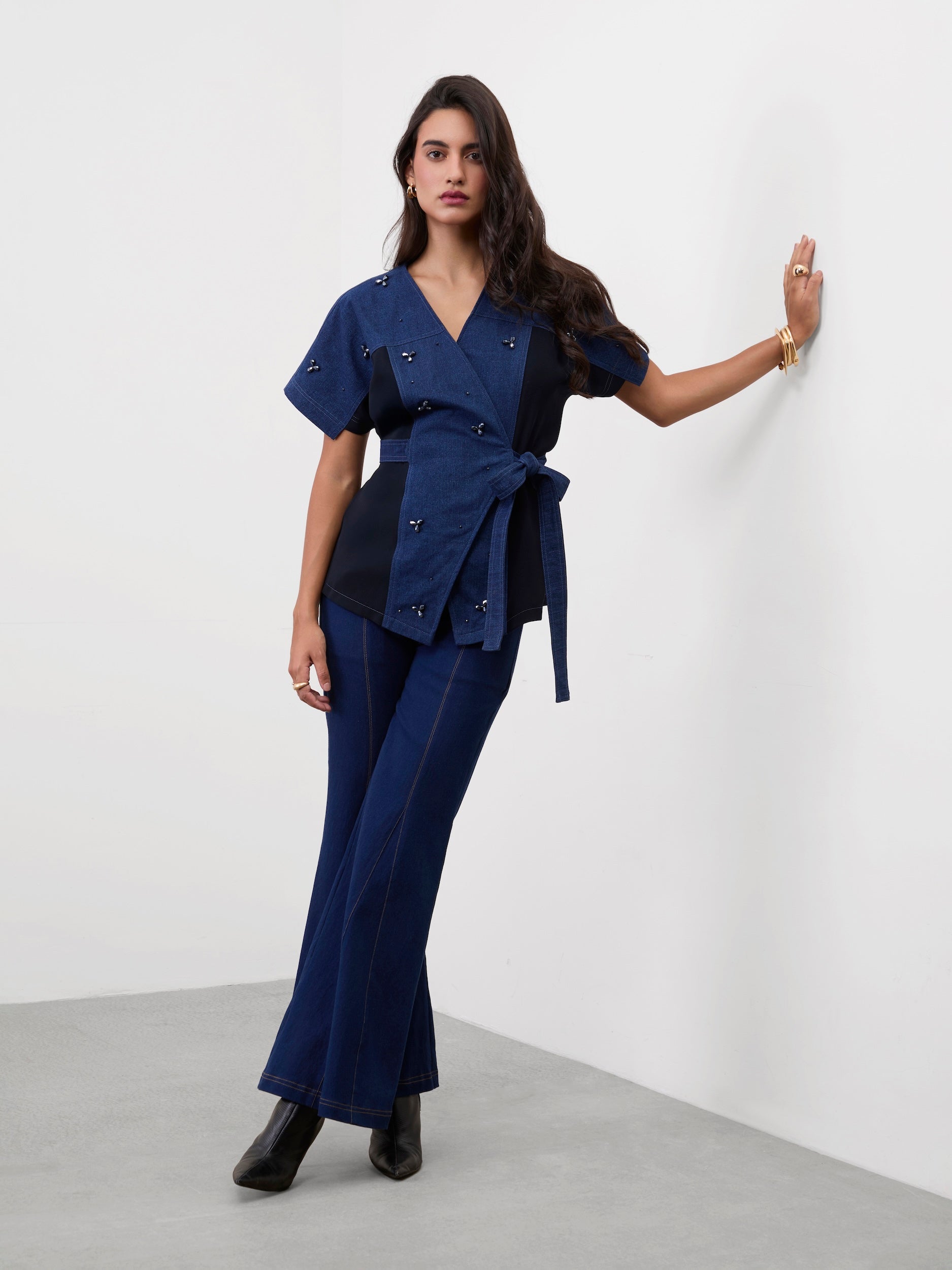 DENIM DAZZLER WRAP TOP