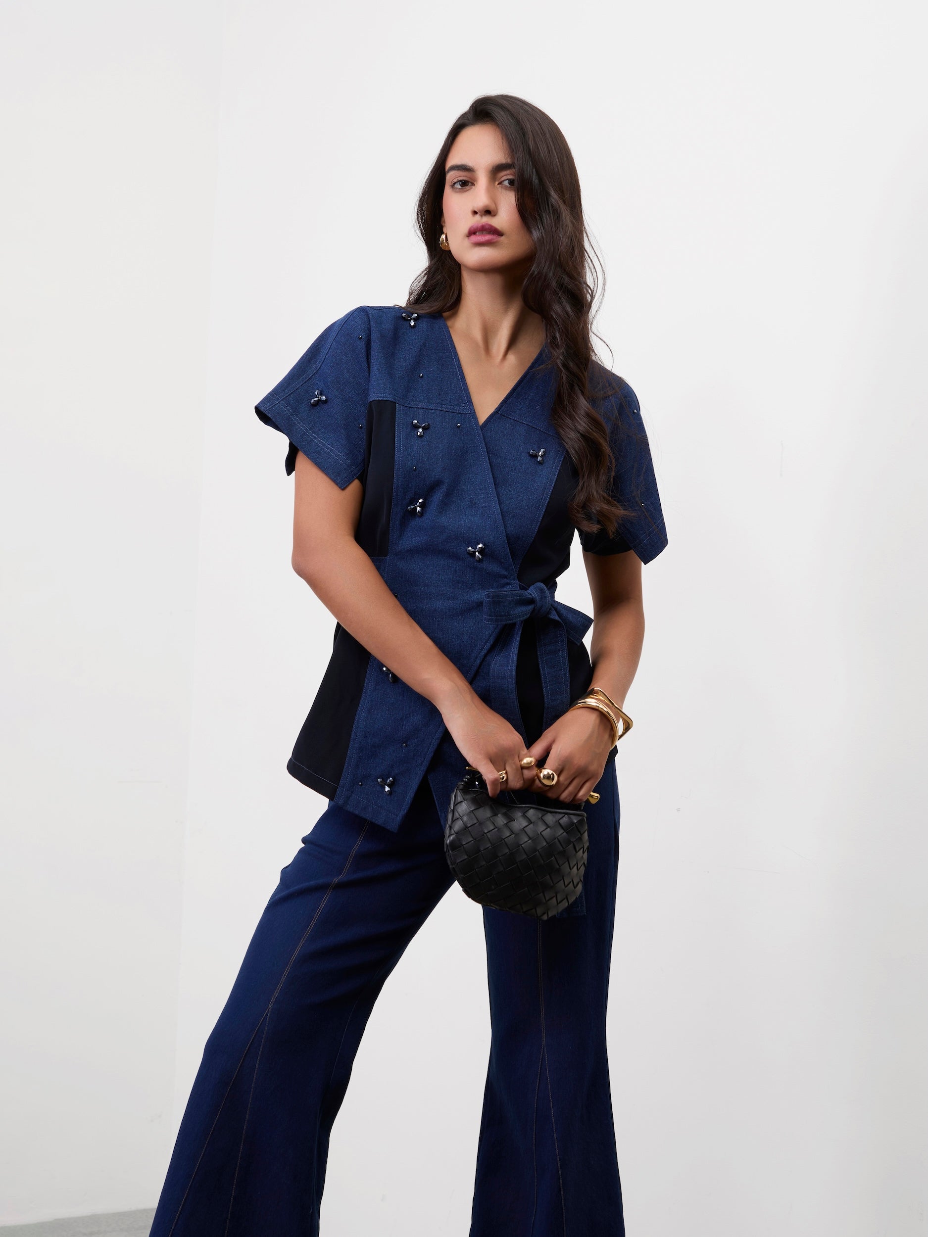 DENIM DAZZLER WRAP TOP