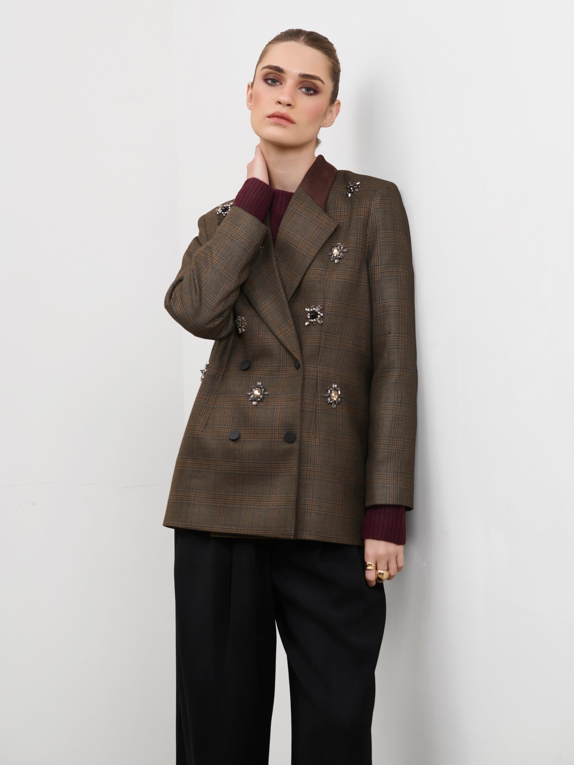 EMBELLISHED CHECK BLAZER