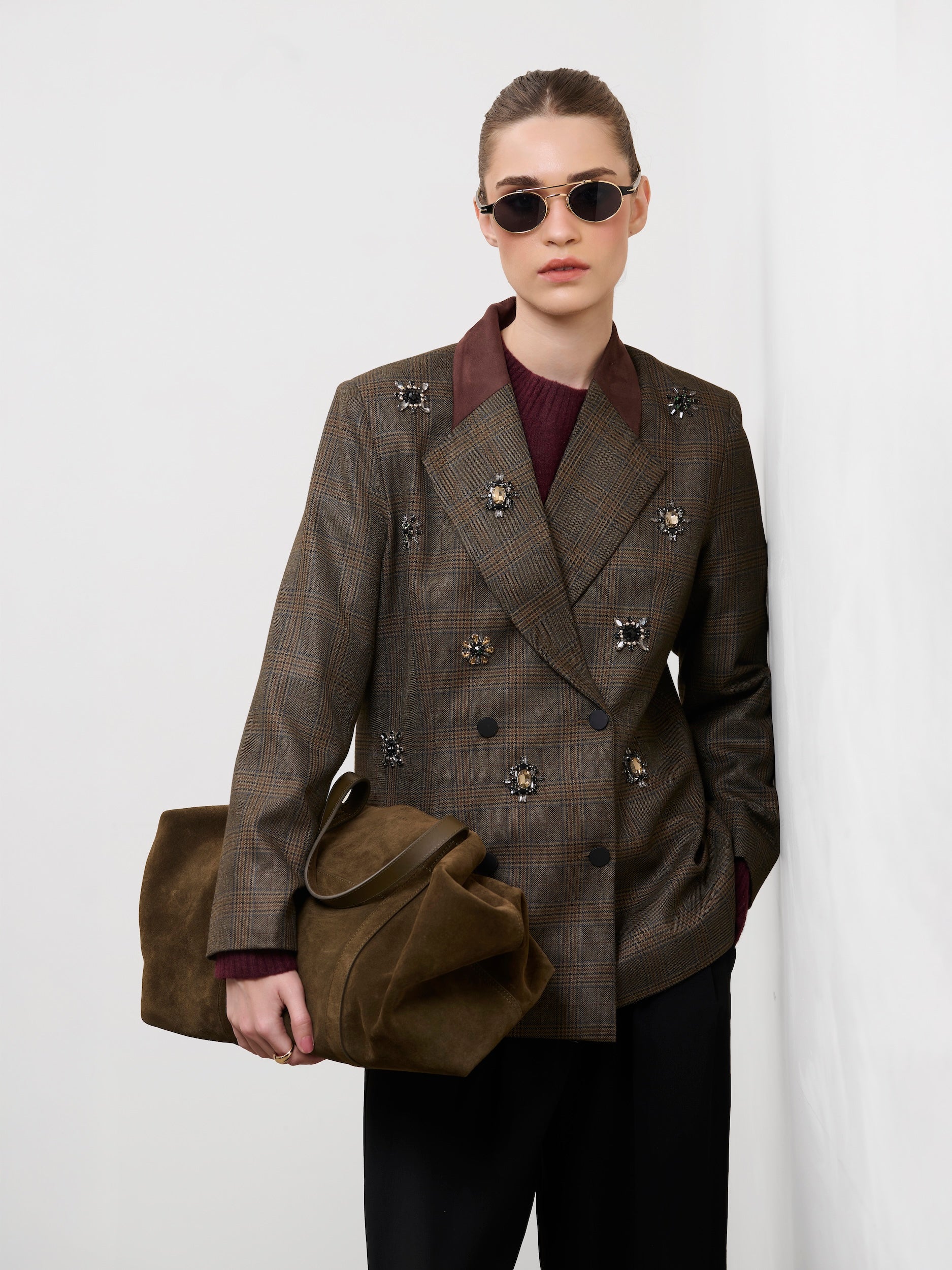 EMBELLISHED CHECK BLAZER