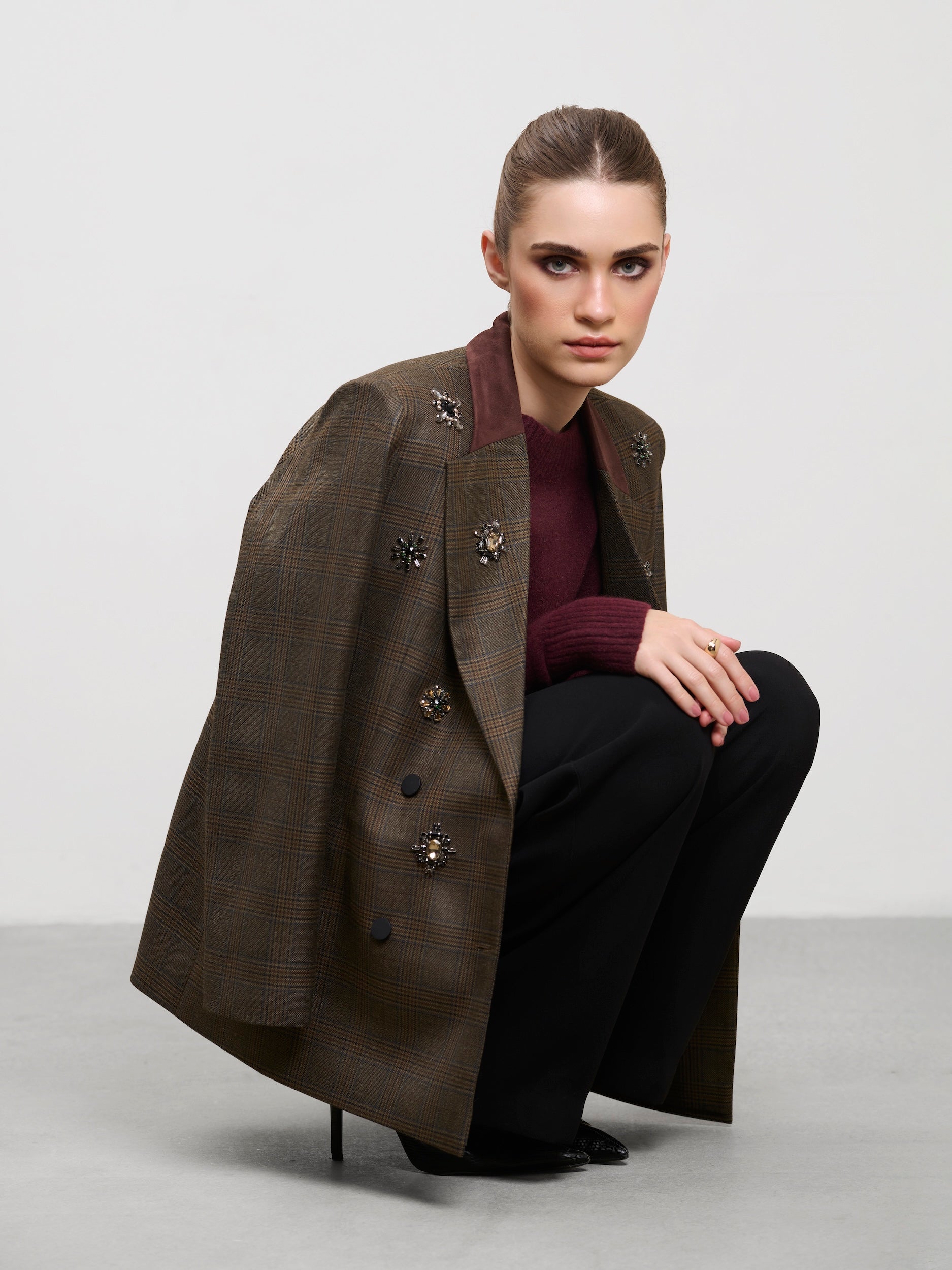 EMBELLISHED CHECK BLAZER