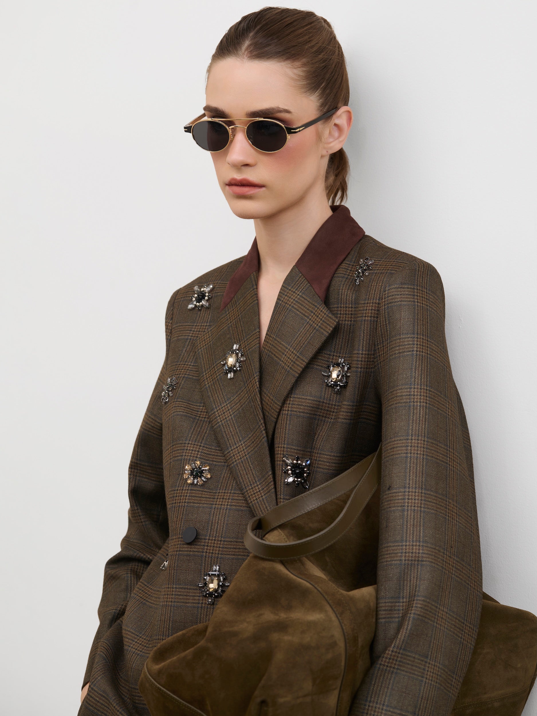 EMBELLISHED CHECK BLAZER