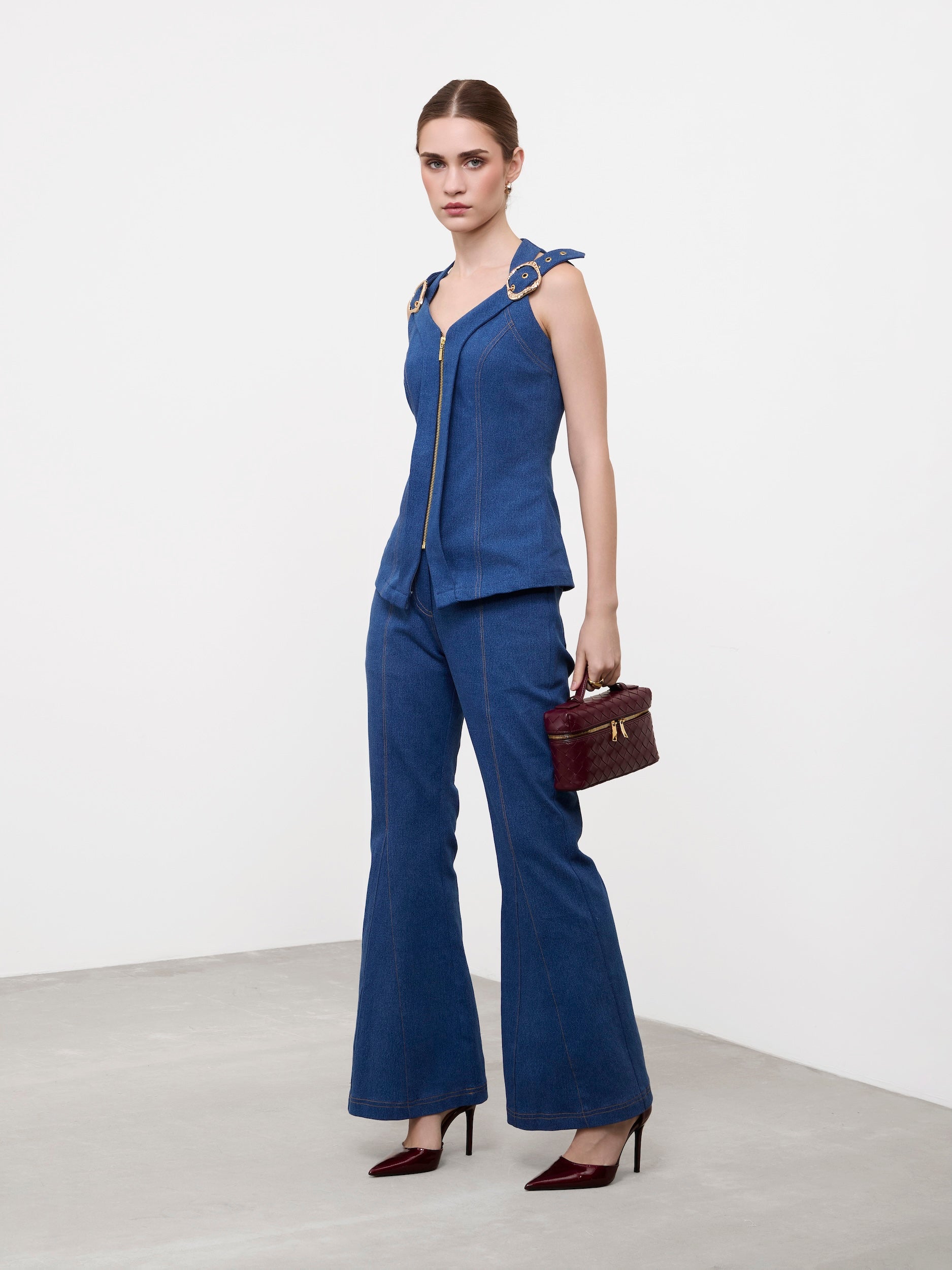 SKYLINE ZIPPER DENIM TOP