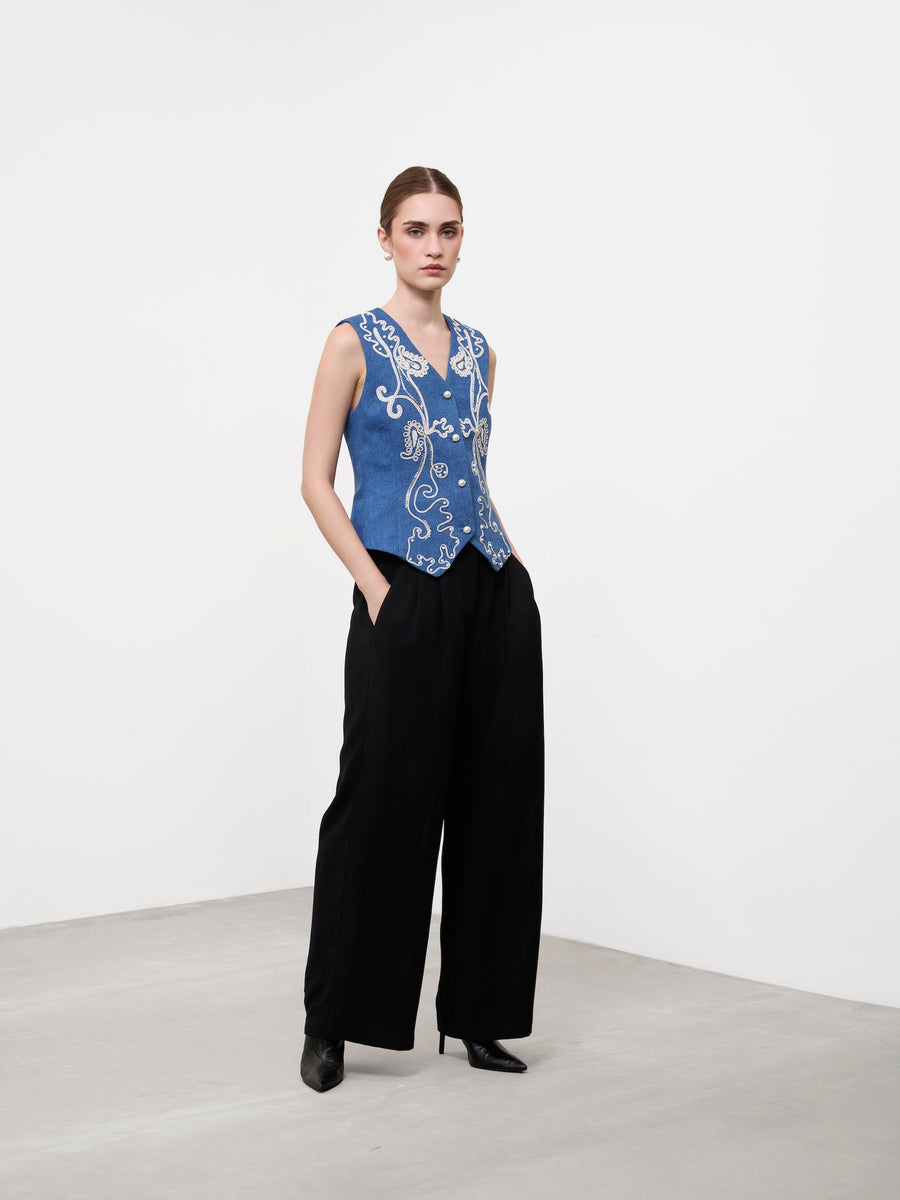 DENIM PAISLEY VEST
