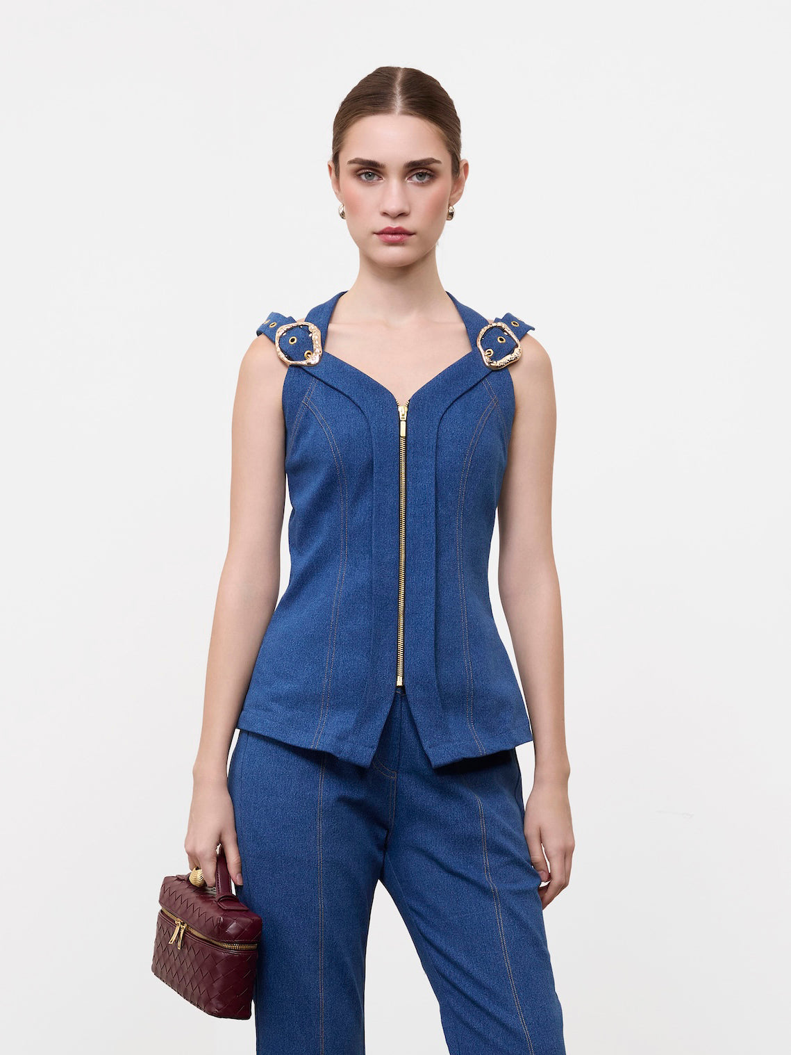 SKYLINE ZIPPER DENIM TOP