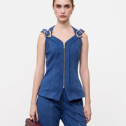 SKYLINE ZIPPER DENIM TOP